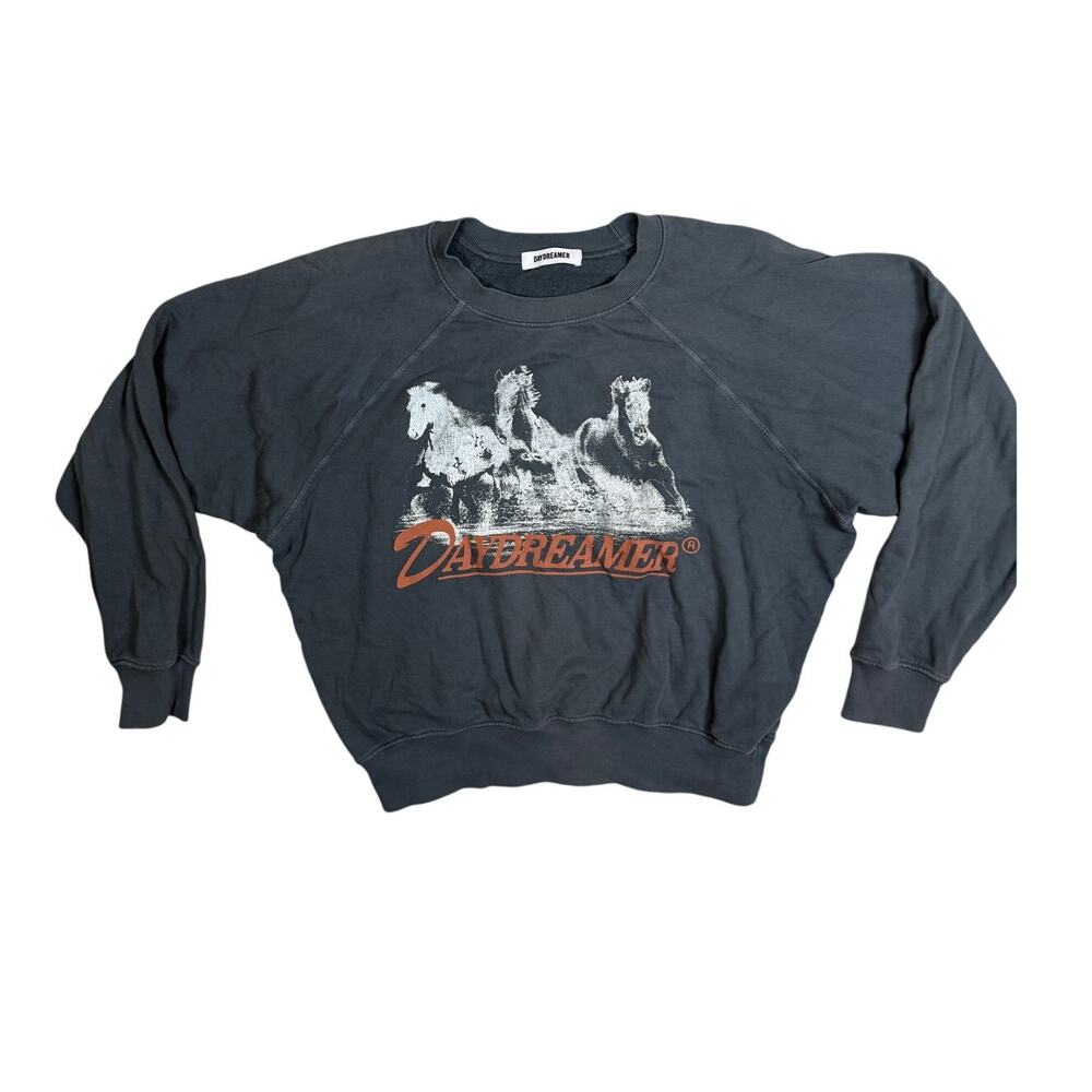 Daydreamer Horse Graphic Logo Pullover Sweatshirt Boho Gray XL